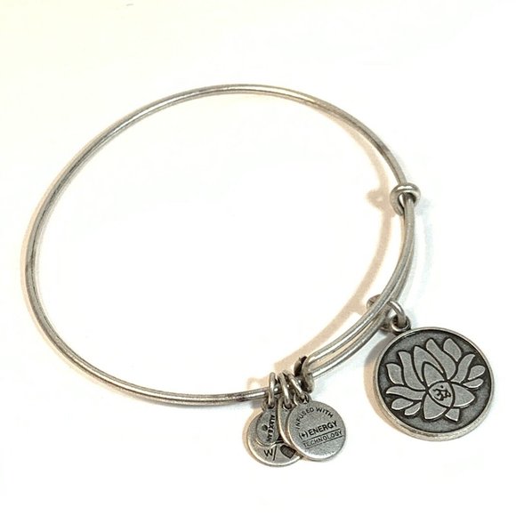 Alex and Ani Silvertone Lotus Flower Energy Adjustable Bangle Bracelet - Picture 2 of 4